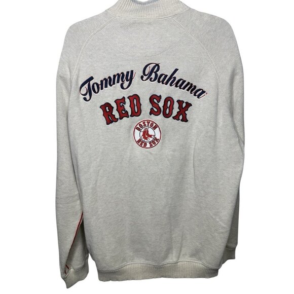 Tommy Bahama Men's Large Red Sox 1/4 Zip Cream Pullover Sweater Knit MLB Cotton - Picture 7 of 10